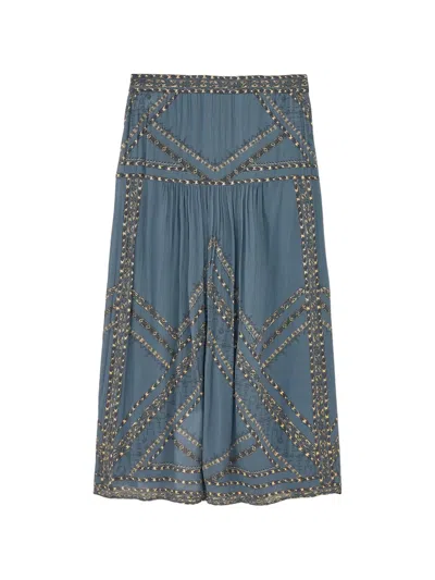 Ba&sh Pearl Geometric-print Pleated Midi Skirt In Blue