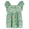 Ba&sh Ba & Sh Peio Printed Ruffled Top In Green Viscose In Green