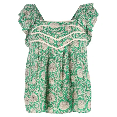 Ba&sh Ba & Sh Peio Printed Ruffled Top In Green Viscose