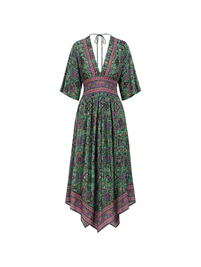 Ba&sh Pipa Printed V-neck Midi Dress In Green