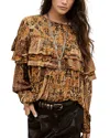 Ba&sh Floral-pattern Ruffled-detail Blouse In Brown