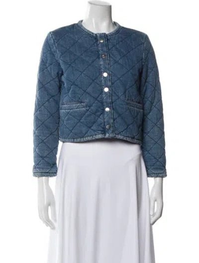 Pre-owned Ba&sh Plaid Print Denim Jacket In Blue