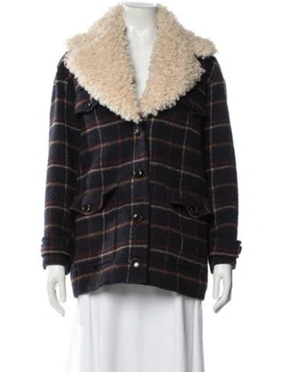Pre-owned Ba&sh Plaid Print Faux Fur Jacket In Blue