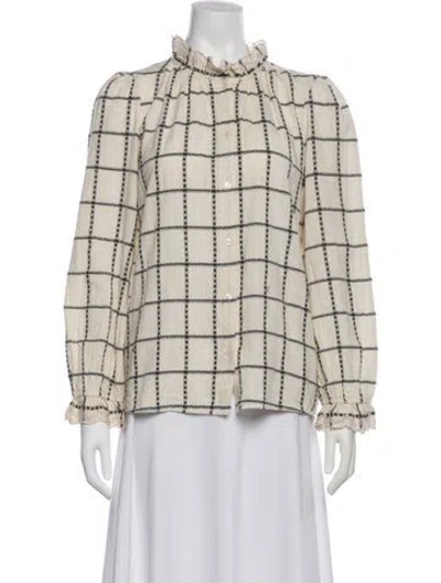 Pre-owned Ba&sh Plaid Print Long Sleeve Blouse In Neutral