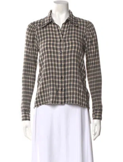 Pre-owned Ba&sh Plaid Print Long Sleeve Blouse In Neutrals