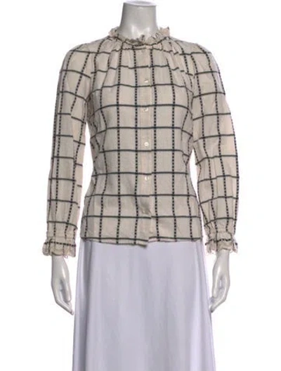 Pre-owned Ba&sh Plaid Print Long Sleeve Blouse In Neutrals