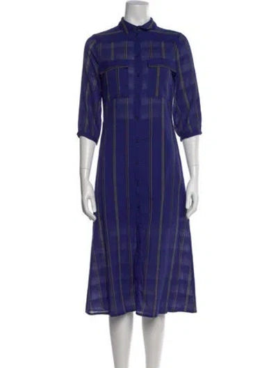 Pre-owned Ba&sh Plaid Print Midi Length Dress In Blue