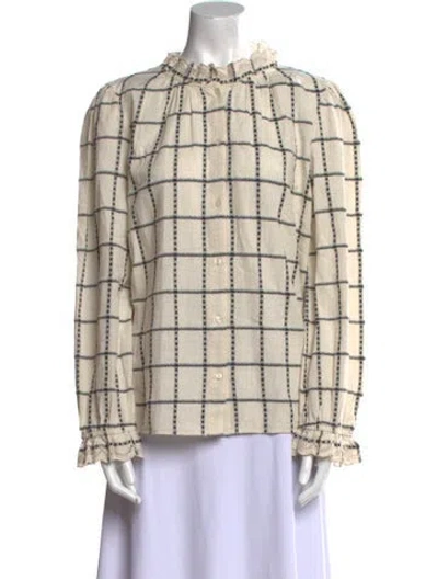 Pre-owned Ba&sh Plaid Print Mock Neck Blouse In Neutral