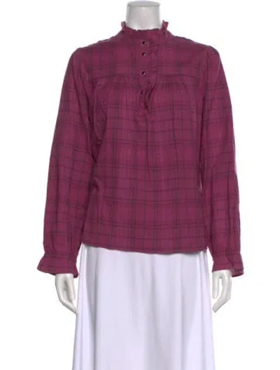 Pre-owned Ba&sh Plaid Print Mock Neck Blouse W/ Tags In Purple