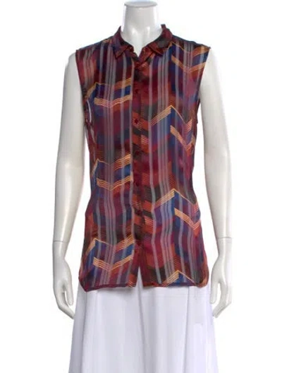 Pre-owned Ba&sh Plaid Print Sleeveless Blouse In Burgundy