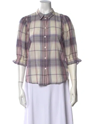 Pre-owned Ba&sh Plaid Print Three-quarter Sleeve Blouse In Multi
