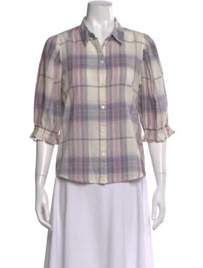 Pre-owned Ba&sh Plaid Print Three-quarter Sleeve Blouse In Purple