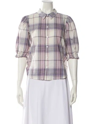 Pre-owned Ba&sh Plaid Print Three-quarter Sleeve Button-up Top In Multi