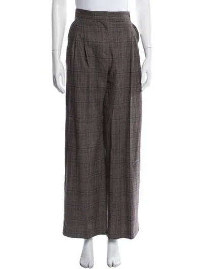 Pre-owned Ba&sh Plaid Print Wide Leg Pants In Brown