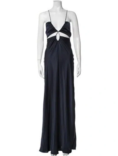 Pre-owned Ba&sh Plunge Neckline Long Dress In Blue