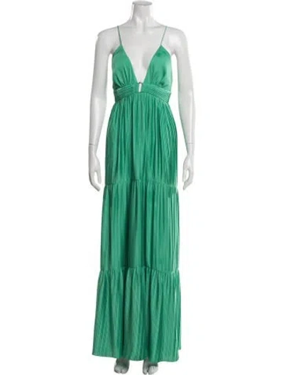 Pre-owned Ba&sh Plunge Neckline Long Dress In Green