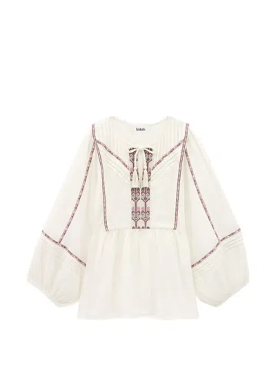 Ba&sh Poeme Embroidered Tassel-detail Blouse In Neutral