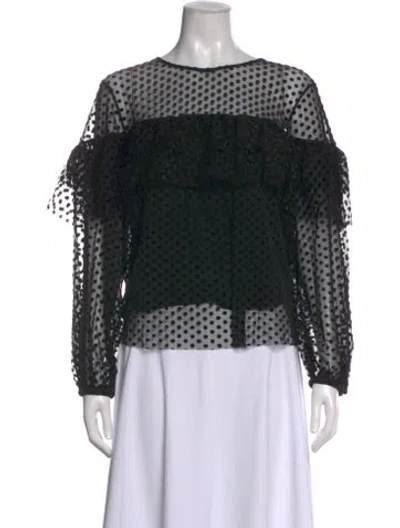 Pre-owned Ba&sh Polka Dot Print Crew Neck Blouse In Black