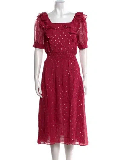 Pre-owned Ba&sh Polka Dot Print Long Dress W/ Tags In Red