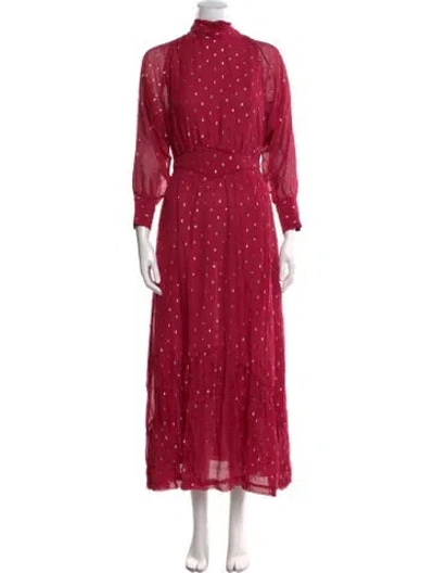 Pre-owned Ba&sh Polka Dot Print Long Dress W/ Tags In Red