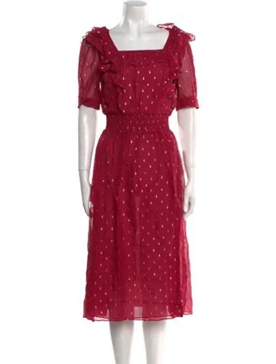 Pre-owned Ba&sh Polka Dot Print Long Dress W/ Tags In Red