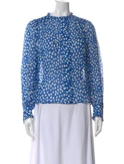 Pre-owned Ba&sh Polka Dot Print Long Sleeve Blouse In Blue