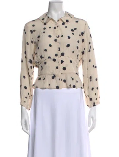 Pre-owned Ba&sh Polka Dot Print Long Sleeve Blouse In Neutral