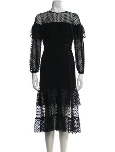 Pre-owned Ba&sh Polka Dot Print Midi Length Dress In Black