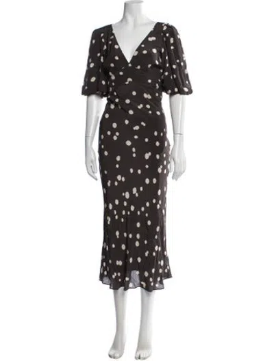 Pre-owned Ba&sh Polka Dot Print Midi Length Dress In Brown