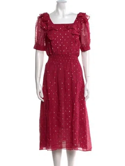 Pre-owned Ba&sh Polka Dot Print Midi Length Dress W/ Tags In Red
