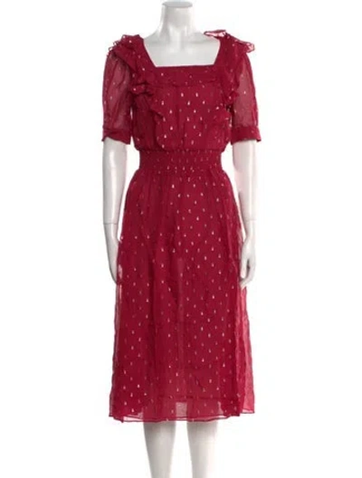Pre-owned Ba&sh Polka Dot Print Midi Length Dress W/ Tags In Red