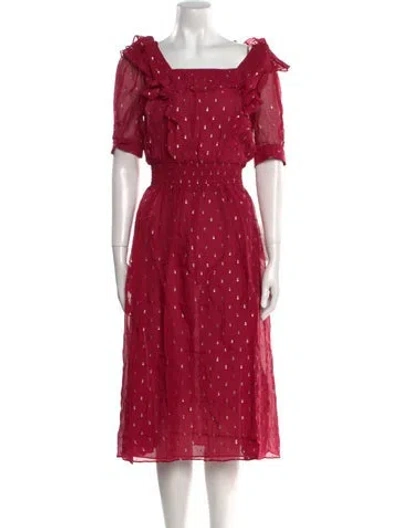 Pre-owned Ba&sh Polka Dot Print Midi Length Dress W/ Tags In Red