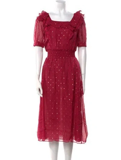 Pre-owned Ba&sh Polka Dot Print Midi Length Dress W/ Tags In Red