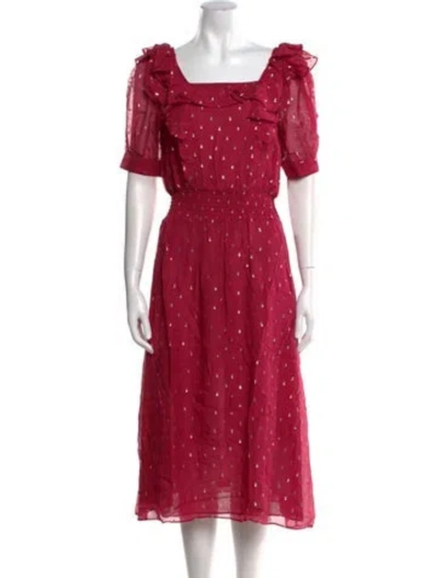 Pre-owned Ba&sh Polka Dot Print Midi Length Dress W/ Tags In Red