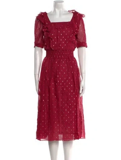 Pre-owned Ba&sh Polka Dot Print Midi Length Dress W/ Tags In Red