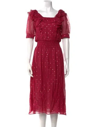 Pre-owned Ba&sh Polka Dot Print Midi Length Dress W/ Tags In Red
