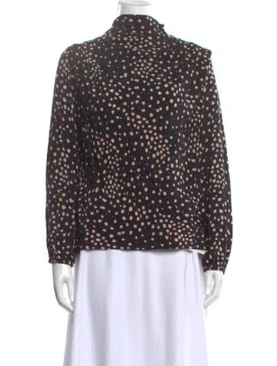 Pre-owned Ba&sh Polka Dot Print Mock Neck Blouse In Black