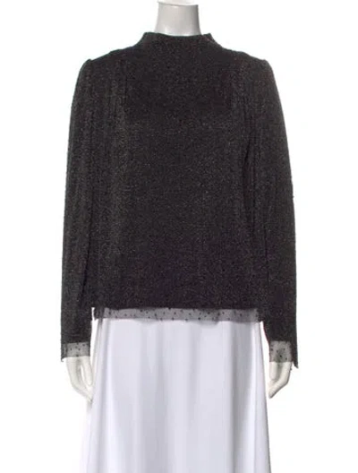 Pre-owned Ba&sh Polka Dot Print Mock Neck Blouse In Black/metallic