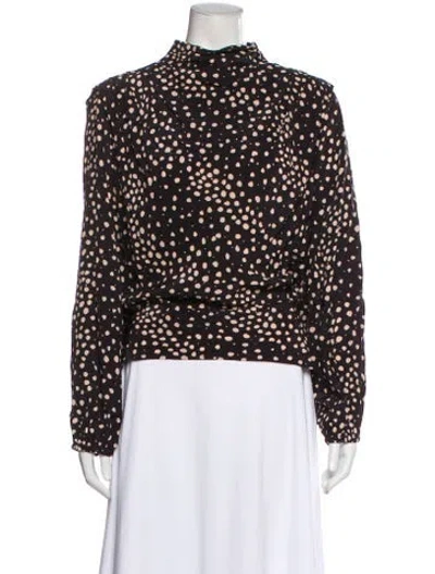 Pre-owned Ba&sh Polka Dot Print Mock Neck Blouse In Brown