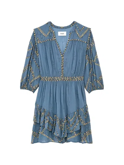 Ba&sh Poly Patterned Ruffled Flared Mini Dress In Blue
