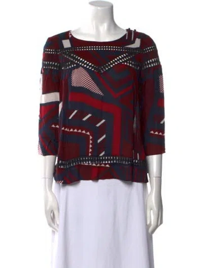 Pre-owned Ba&sh Printed Bateau Neckline Blouse In Red