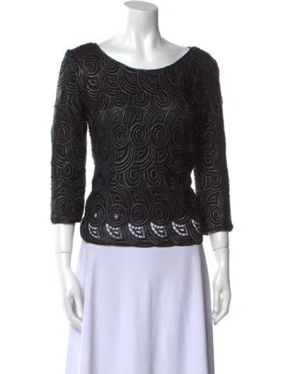 Pre-owned Ba&sh Printed Bateau Neckline Top In Black