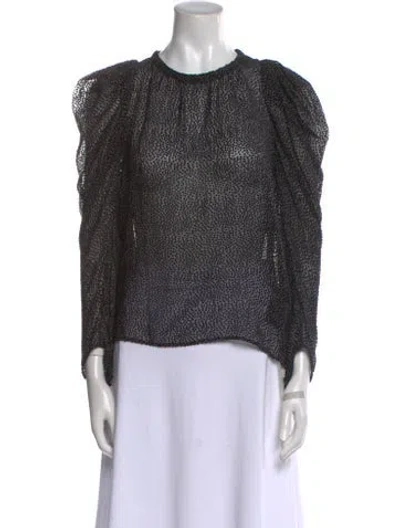 Pre-owned Ba&sh Printed Crew Neck Blouse In Black