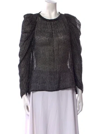 Pre-owned Ba&sh Printed Crew Neck Blouse In Black