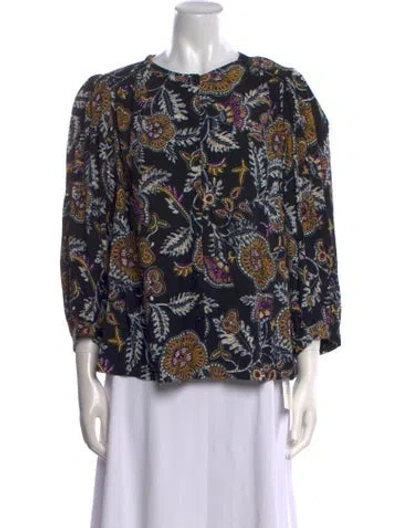 Pre-owned Ba&sh Printed Crew Neck Blouse In Black