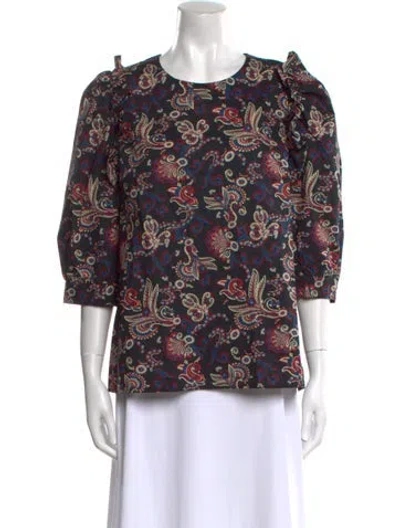 Pre-owned Ba&sh Printed Crew Neck Blouse In Black