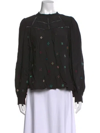 Pre-owned Ba&sh Printed Crew Neck Blouse In Black