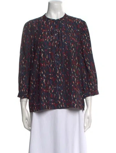 Pre-owned Ba&sh Printed Crew Neck Blouse In Blue