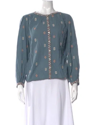 Pre-owned Ba&sh Printed Crew Neck Blouse In Blue