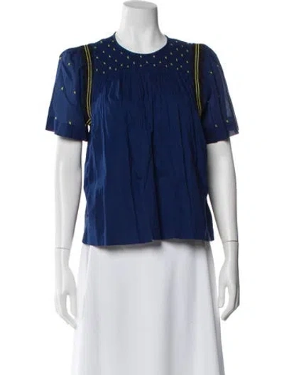 Pre-owned Ba&sh Printed Crew Neck Blouse In Blue